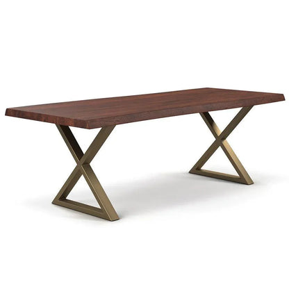 Brooks X Base Rectangular Dining Table-Dining Tables-Urbia-92"-Americano, Brass-LOOMLAN