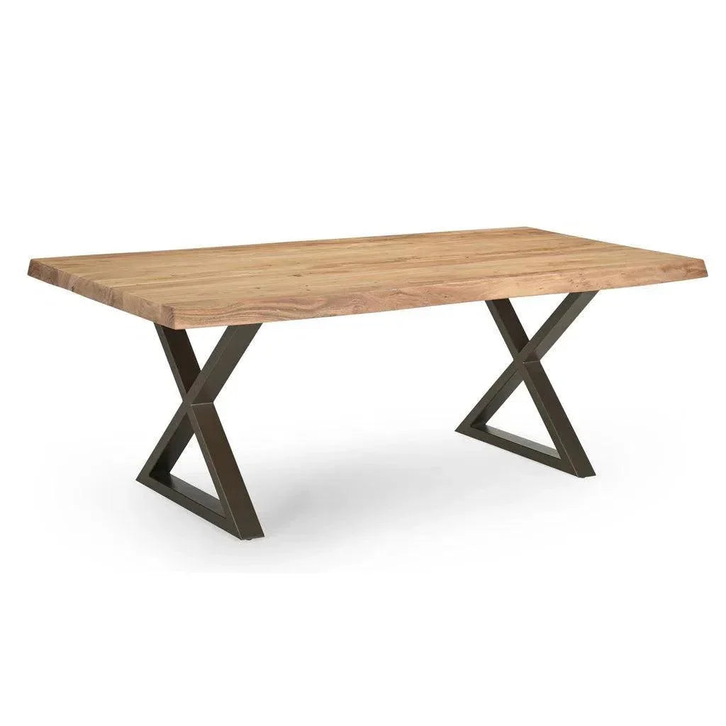 Brooks X Base Rectangular Dining Table-Dining Tables-Urbia-92"-Teak, Brass-LOOMLAN