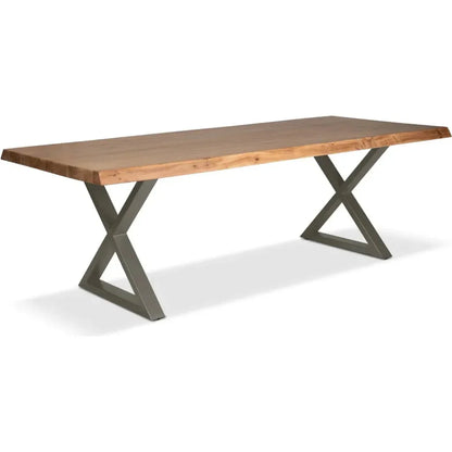 Brooks X Base Rectangular Dining Table-Dining Tables-Urbia-116"-Teak, Pewter-LOOMLAN