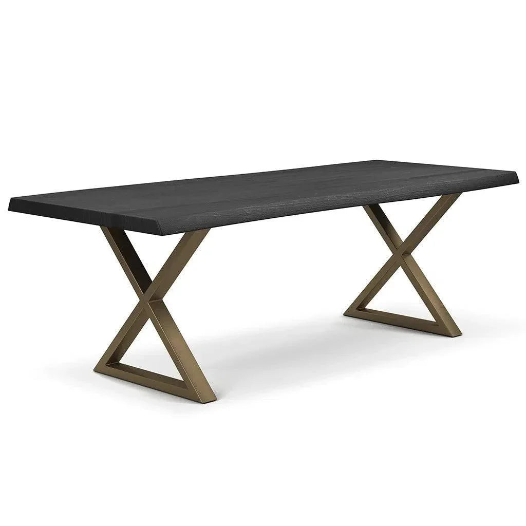 Brooks X Base Rectangular Dining Table-Dining Tables-Urbia-116"-Ebonized, Brass-LOOMLAN