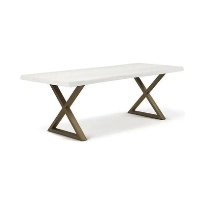 Brooks X Base Rectangular Dining Table-Dining Tables-Urbia-116"-White Wash, Brass-LOOMLAN