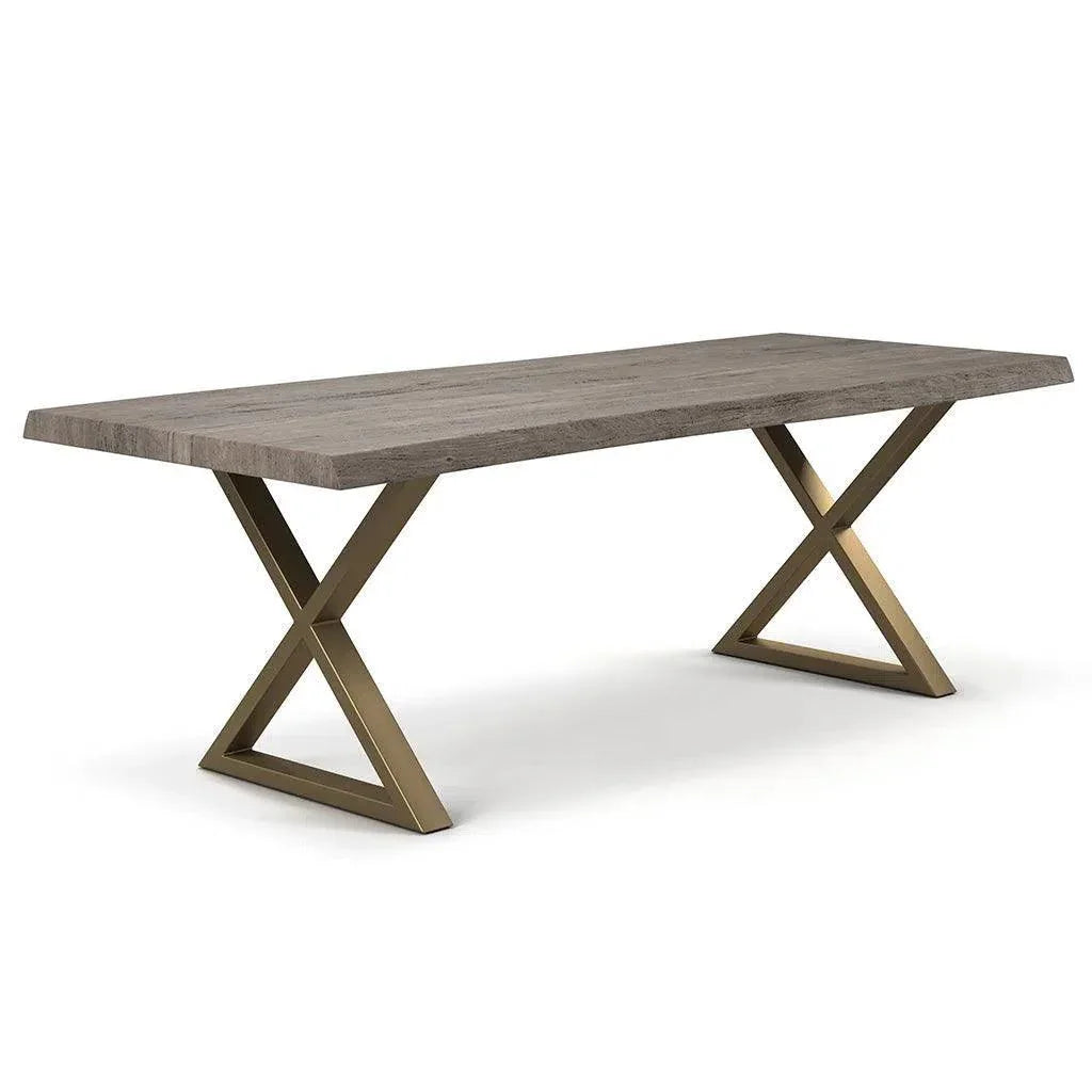 Brooks X Base Rectangular Dining Table-Dining Tables-Urbia-79"-Sandblasted Grey, Brass-LOOMLAN