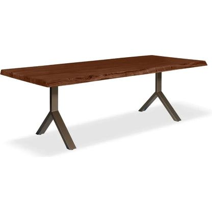 Brooks Y Base Rectangular Dining Table-Dining Tables-Urbia-92"-Americano, Brass-LOOMLAN