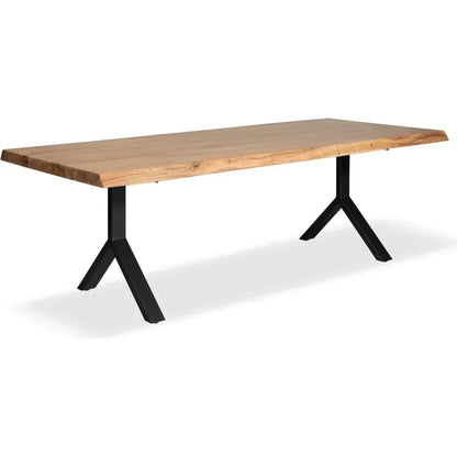 Brooks Y Base Rectangular Dining Table-Dining Tables-Urbia-92"-Teak, Black-LOOMLAN