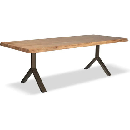 Brooks Y Base Rectangular Dining Table-Dining Tables-Urbia-92"-Teak, Brass-LOOMLAN