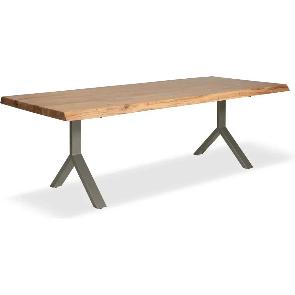 Brooks Y Base Rectangular Dining Table-Dining Tables-Urbia-92"-Teak, Pewter-LOOMLAN