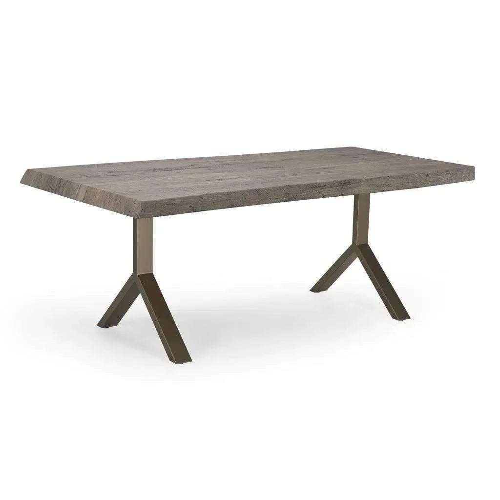 Brooks Y Base Rectangular Dining Table-Dining Tables-Urbia-116"-Sandblasted Grey, Brass-LOOMLAN