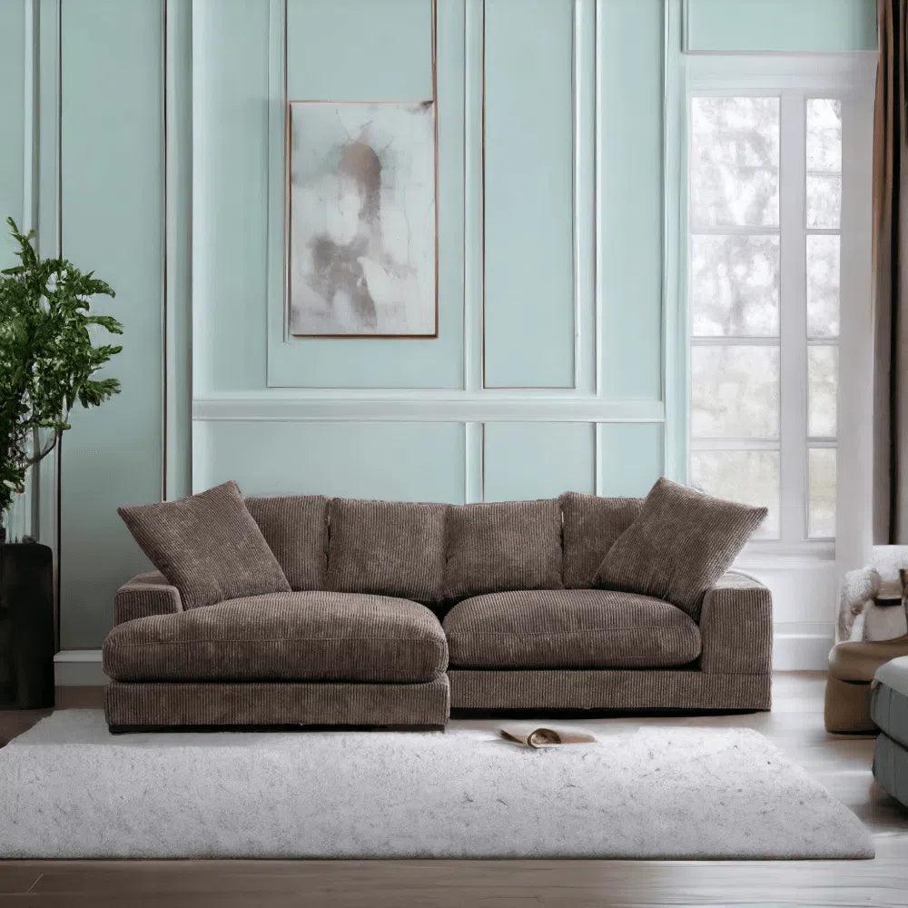 Brown Corduroy Reversible Sectional Chaise-Modular Sofas-Moe's Home-LOOMLAN