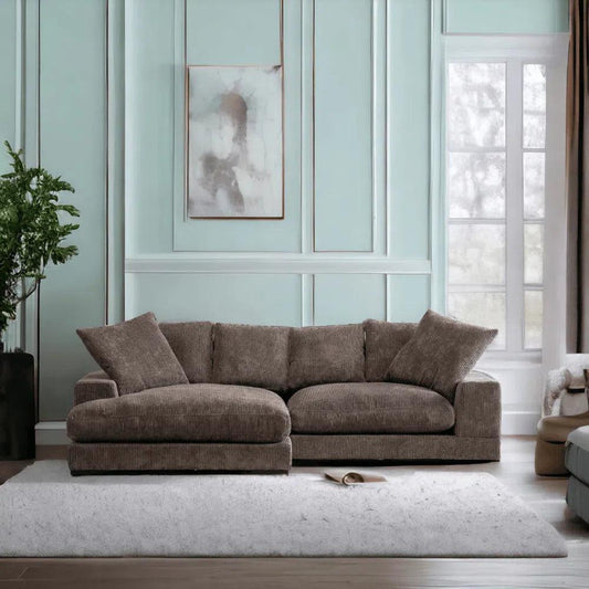 Brown Corduroy Reversible Sectional Chaise-Modular Sofas-Moe's Home-LOOMLAN