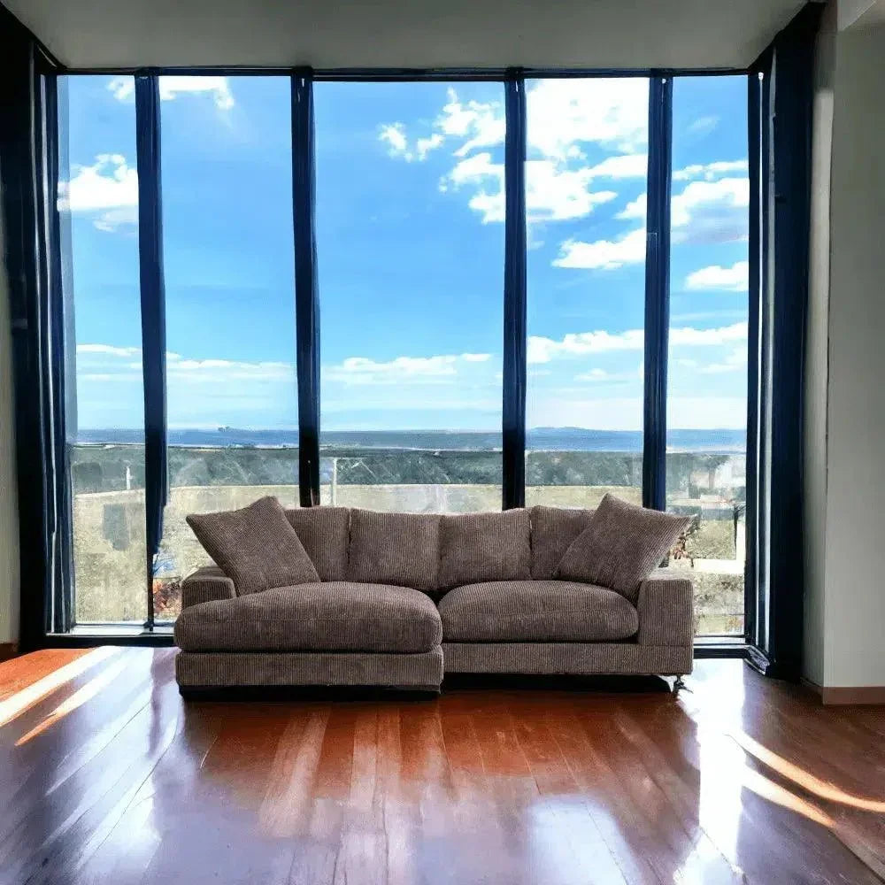 Brown Corduroy Reversible Sectional Chaise-Modular Sofas-Moe's Home-LOOMLAN