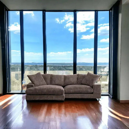 Brown Corduroy Reversible Sectional Chaise-Modular Sofas-Moe's Home-LOOMLAN