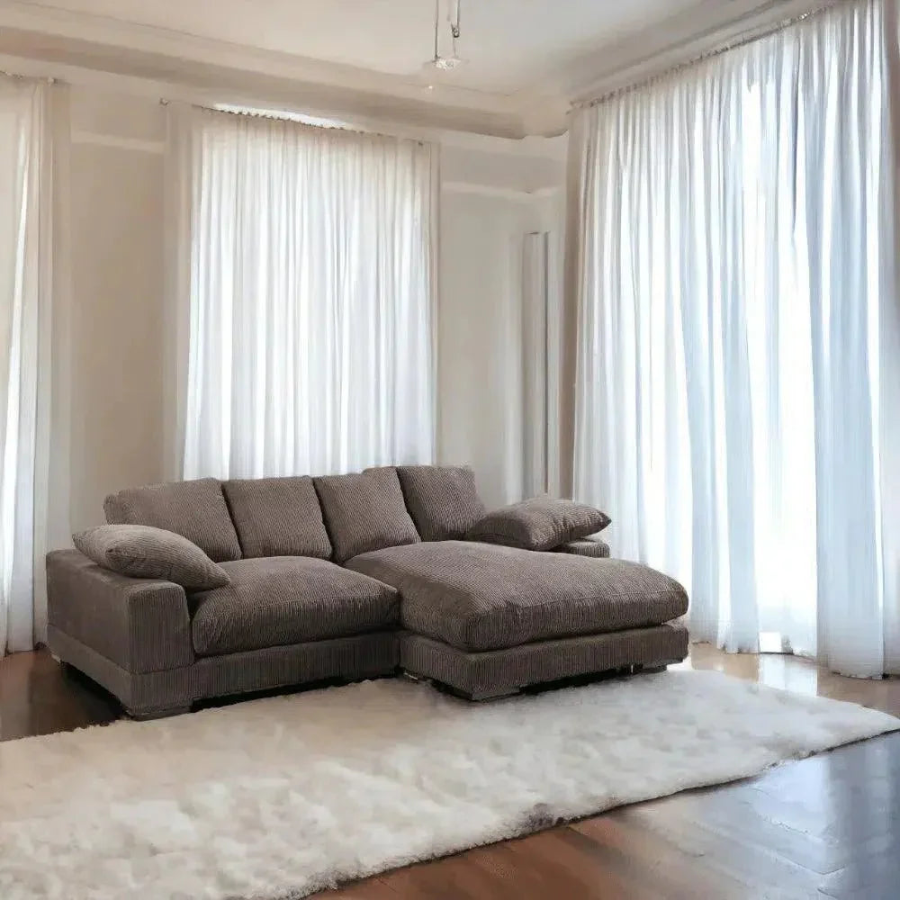 Brown Corduroy Reversible Sectional Chaise-Modular Sofas-Moe's Home-LOOMLAN