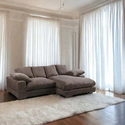 Brown Corduroy Reversible Sectional Chaise-Modular Sofas-Moe's Home-LOOMLAN