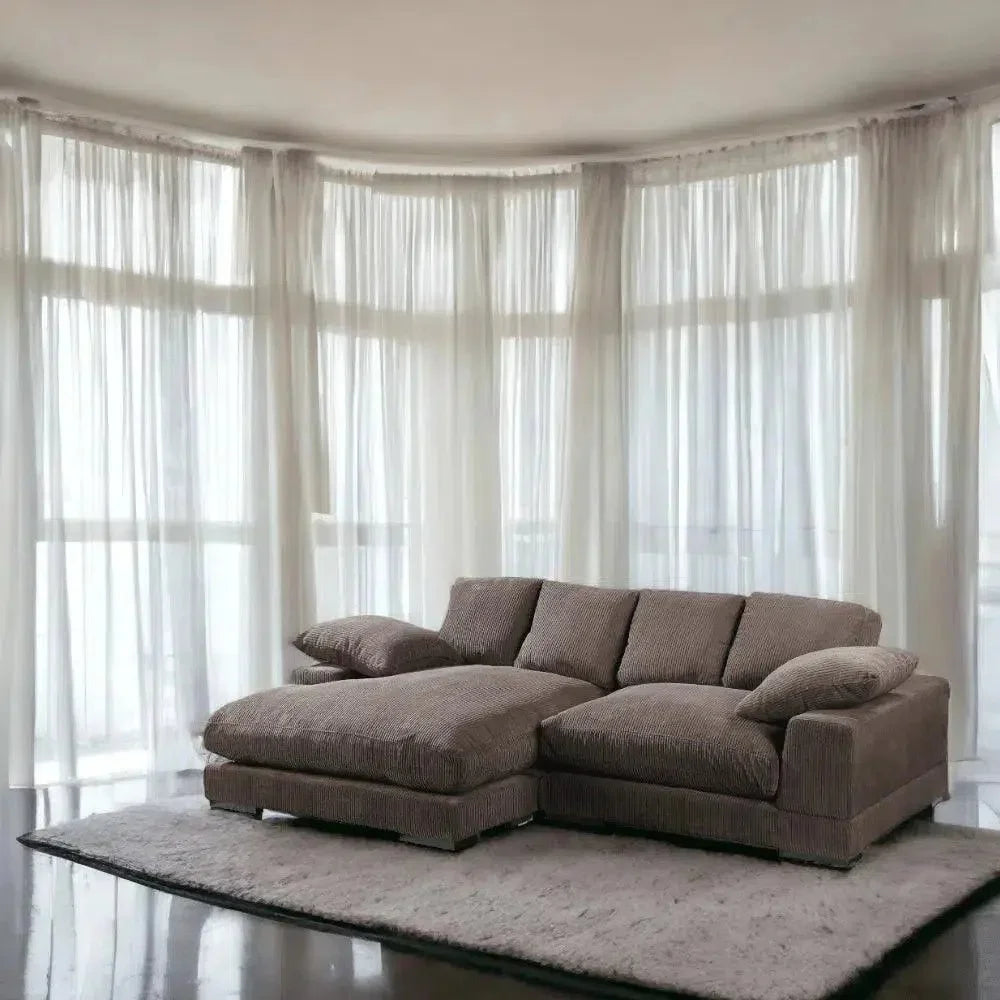 Brown Corduroy Reversible Sectional Chaise-Modular Sofas-Moe's Home-LOOMLAN