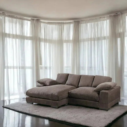 Brown Corduroy Reversible Sectional Chaise-Modular Sofas-Moe's Home-LOOMLAN