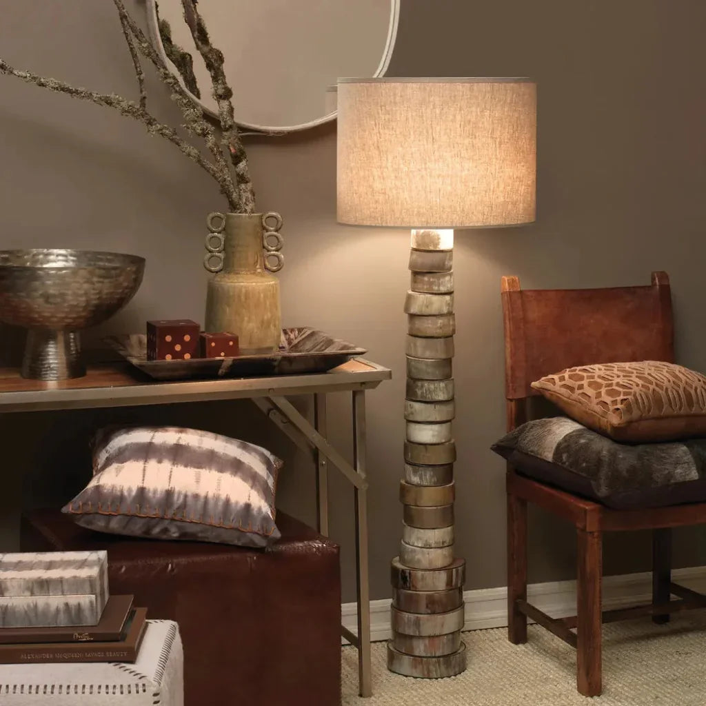 Brown Faux Buffalo Horn Stacked Floor Lamp-Floor Lamps-Jamie Young-LOOMLAN