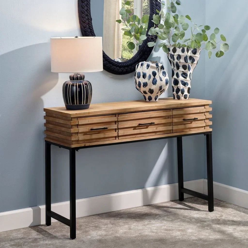 Brown Fir Wood Iron Logan Console - LOOMLAN - Jamie Young - Console Tables