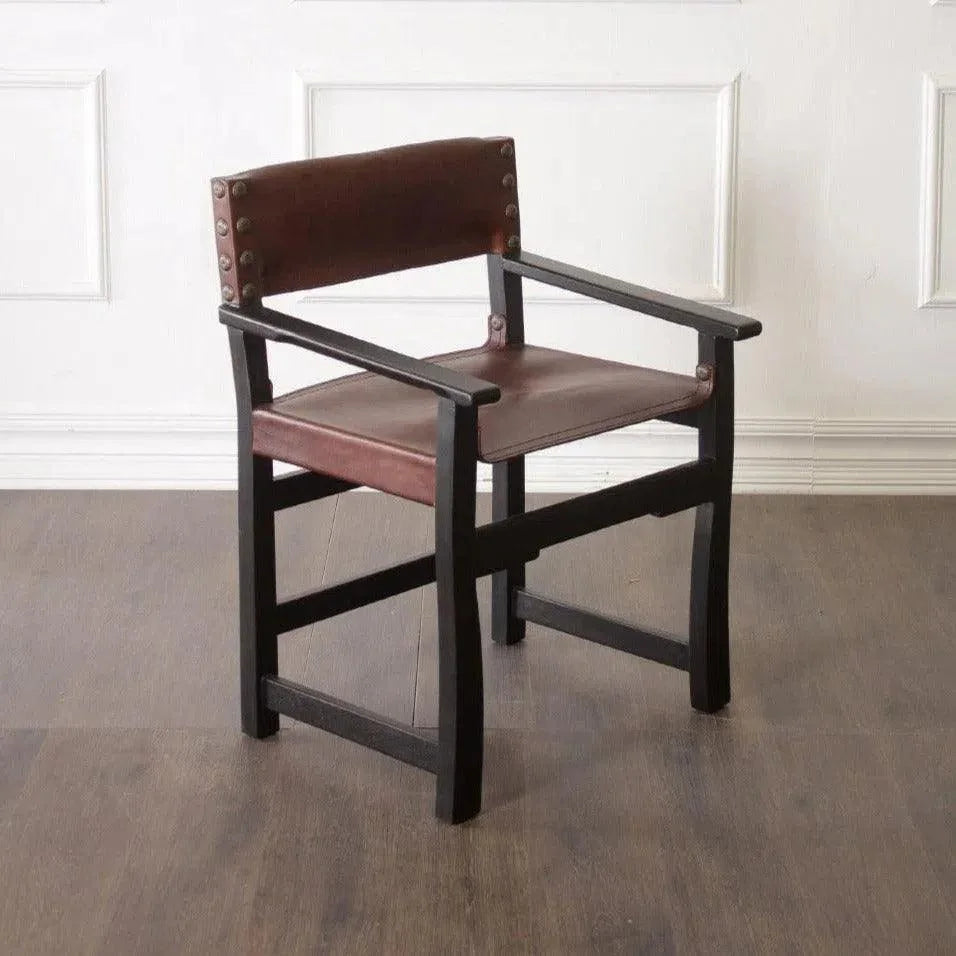Brown Leather Dining Chair Taura With Arms - LOOMLAN - Peninsula Home - Dining Chairs