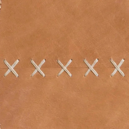 Brown Leather Round Cross Stitch Wall Mirror - LOOMLAN - Jamie Young - Wall Mirrors