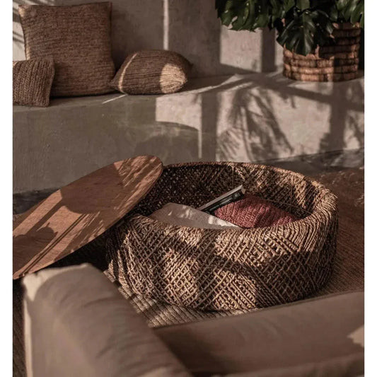 Brown Round Coffee Table Storage Wood Wood Base - LOOMLAN - LH Imports - Coffee Tables