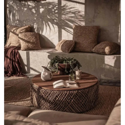 Brown Round Coffee Table Storage Wood Wood Base - LOOMLAN - LH Imports - Coffee Tables