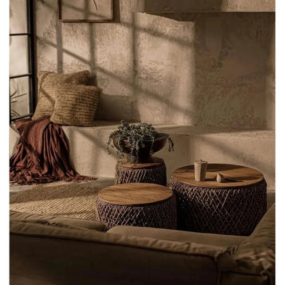 Brown Round Coffee Table Storage Wood Wood Base - LOOMLAN - LH Imports - Coffee Tables