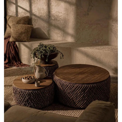 Brown Round Coffee Table Storage Wood Wood Base - LOOMLAN - LH Imports - Coffee Tables