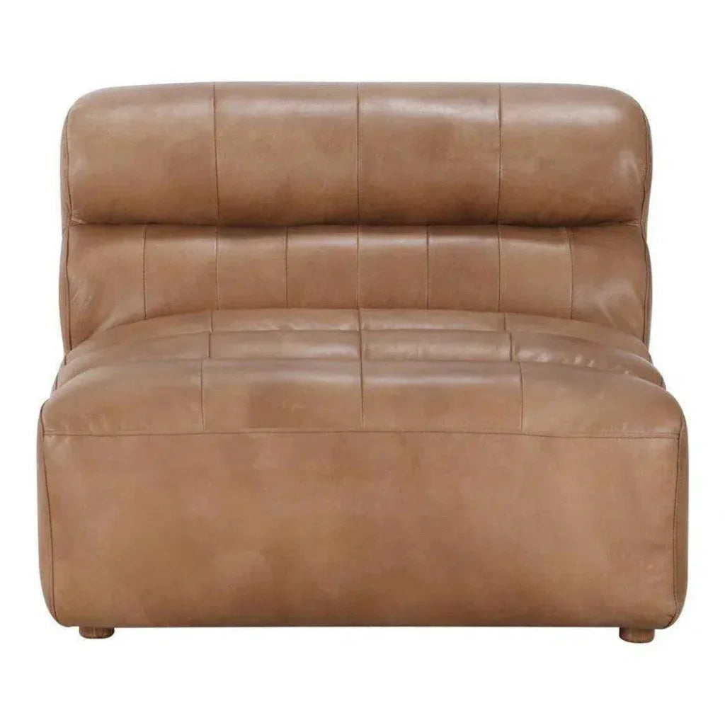 Brown Tan Leather Modular Slipper Chair-Modular Components-Moe's Home-LOOMLAN