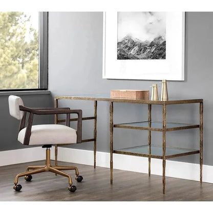 Bruna Desk With Top & Antique Brass Finish-Home Office Desks-SUNPAN-LOOMLAN