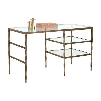 Bruna Desk With Top & Antique Brass Finish-Home Office Desks-SUNPAN-LOOMLAN