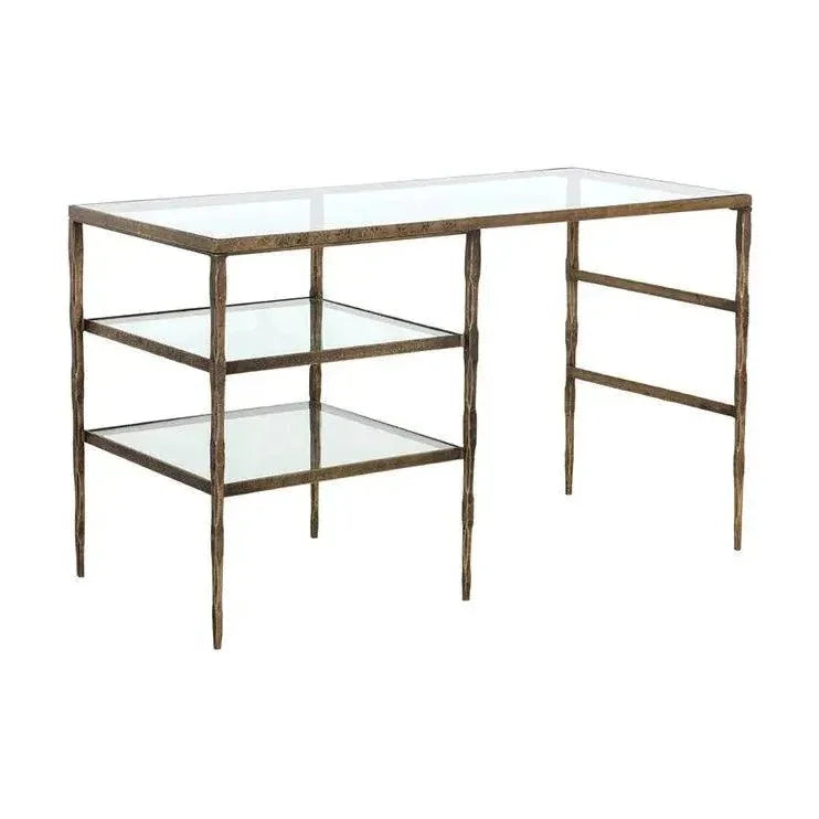 Bruna Desk With Top & Antique Brass Finish-Home Office Desks-SUNPAN-LOOMLAN