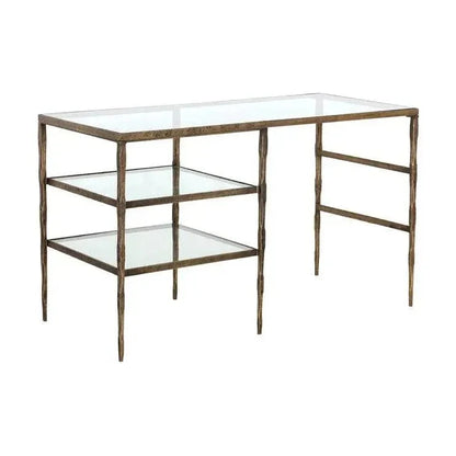 Bruna Desk With Top & Antique Brass Finish-Home Office Desks-SUNPAN-LOOMLAN