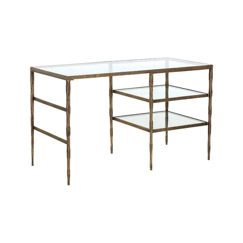 Bruna Desk With Top & Antique Brass Finish-Home Office Desks-SUNPAN-LOOMLAN