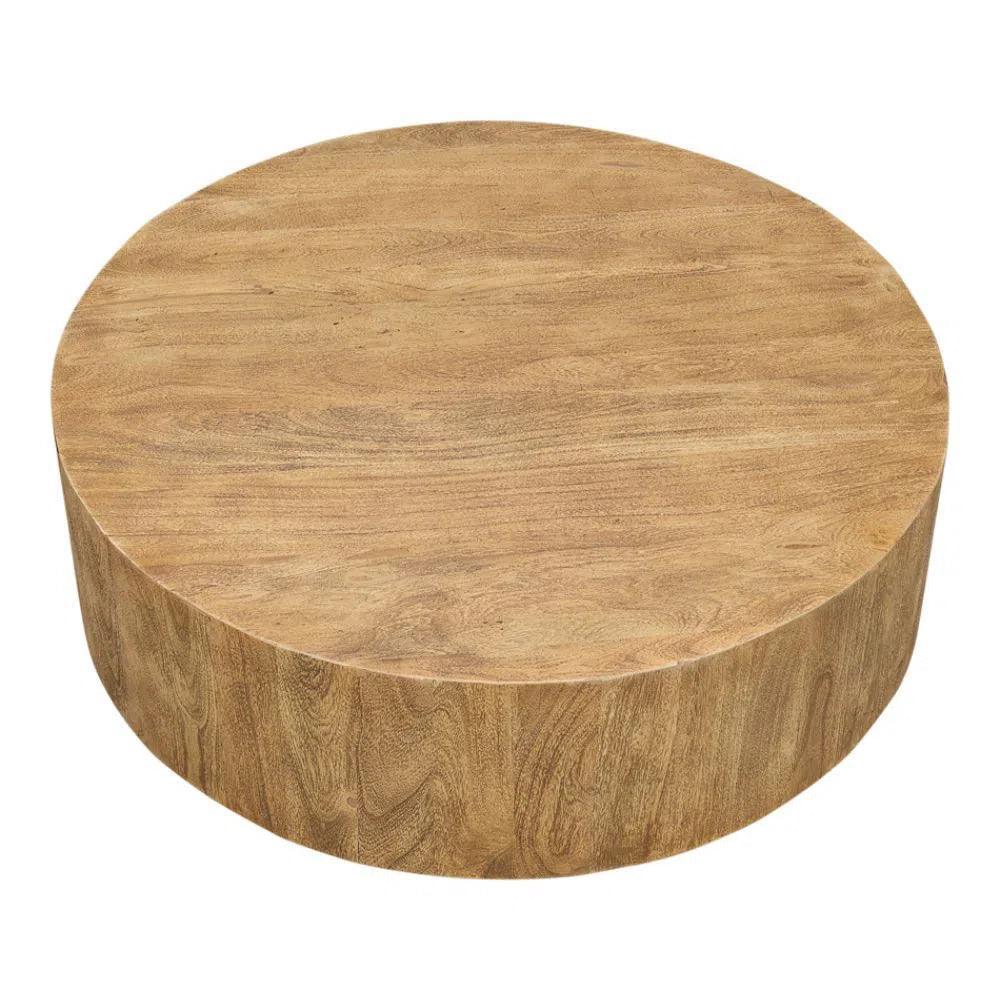 Brutus Barnwood Round Coffee Table Drawers Round Block - LOOMLAN - Sarreid - Coffee Tables
