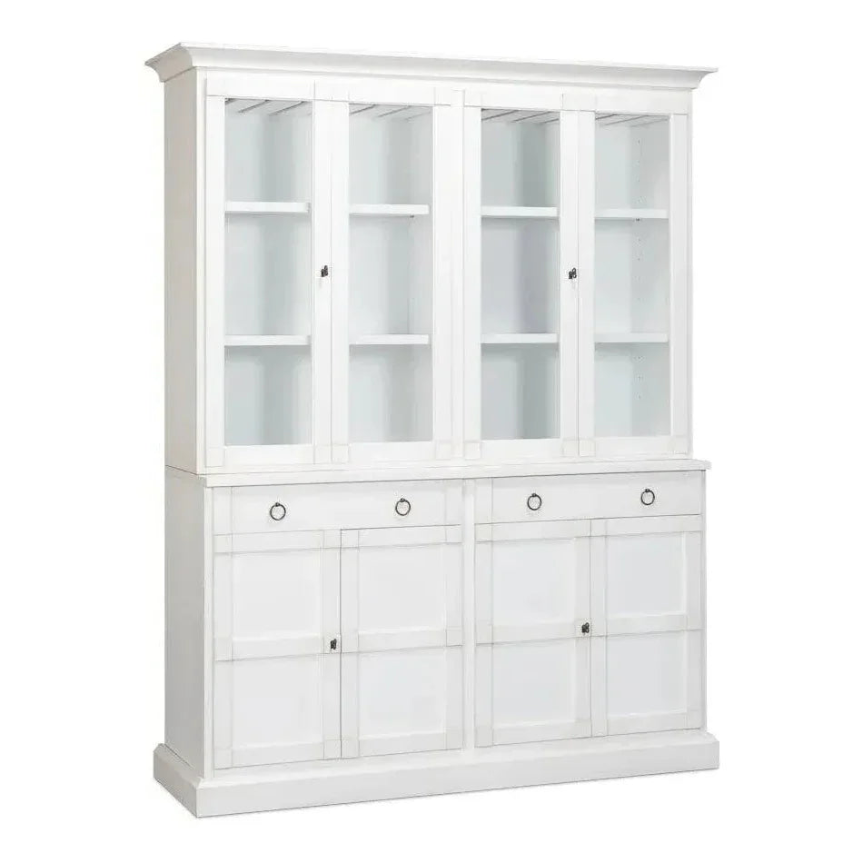 Buffet & Hutch Glass Doors & Drawers Cortina White - LOOMLAN - Sarreid - Buffets & Curios