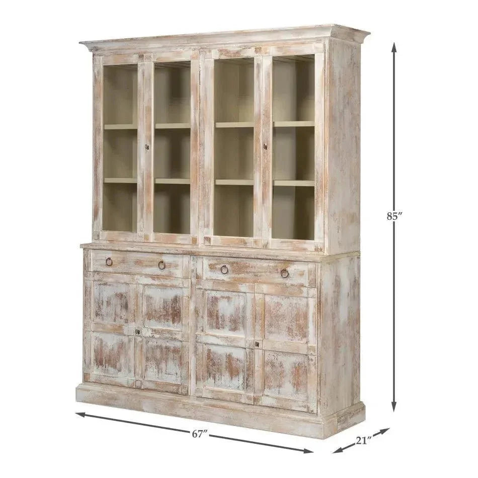 Buffet & Hutch Glass Doors & Drawers Disrupted White - LOOMLAN - Sarreid - Buffets & Curios