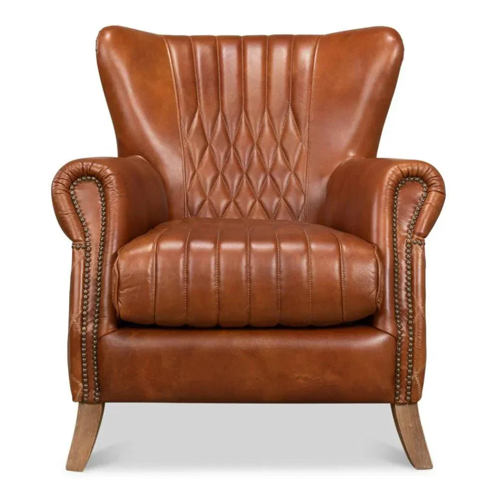 Bugatti Brown Leather Accent Arm Chair - LOOMLAN - Sarreid - Club Chairs