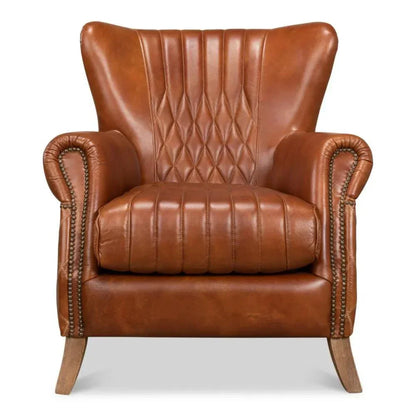 Bugatti Brown Leather Accent Arm Chair - LOOMLAN - Sarreid - Club Chairs