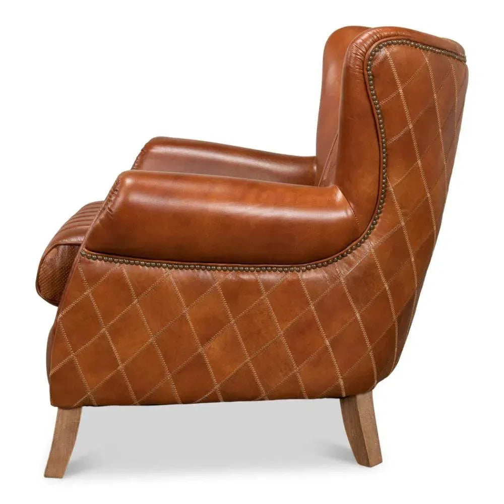 Bugatti Brown Leather Accent Arm Chair - LOOMLAN - Sarreid - Club Chairs