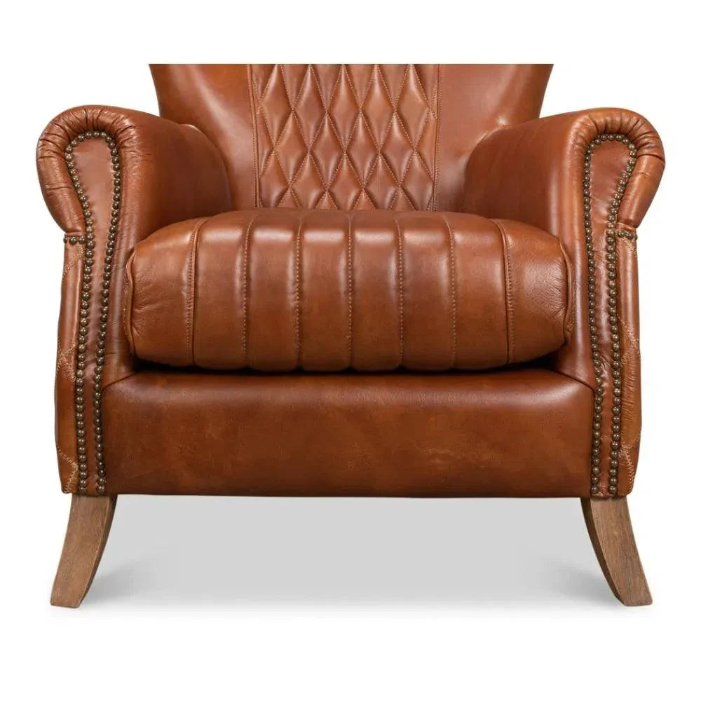 Bugatti Brown Leather Accent Arm Chair - LOOMLAN - Sarreid - Club Chairs