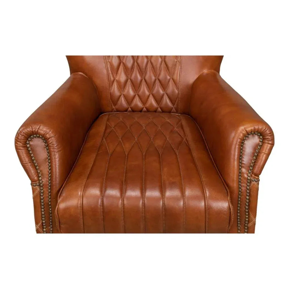 Bugatti Brown Leather Accent Arm Chair - LOOMLAN - Sarreid - Club Chairs