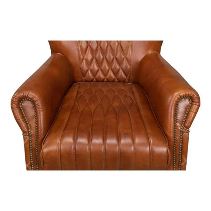 Bugatti Brown Leather Accent Arm Chair - LOOMLAN - Sarreid - Club Chairs
