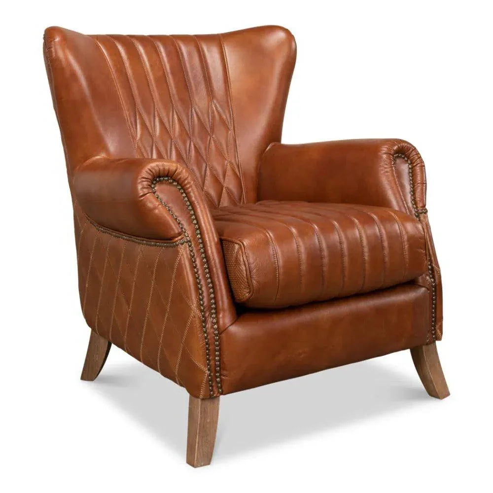 Bugatti Brown Leather Accent Arm Chair - LOOMLAN - Sarreid - Club Chairs