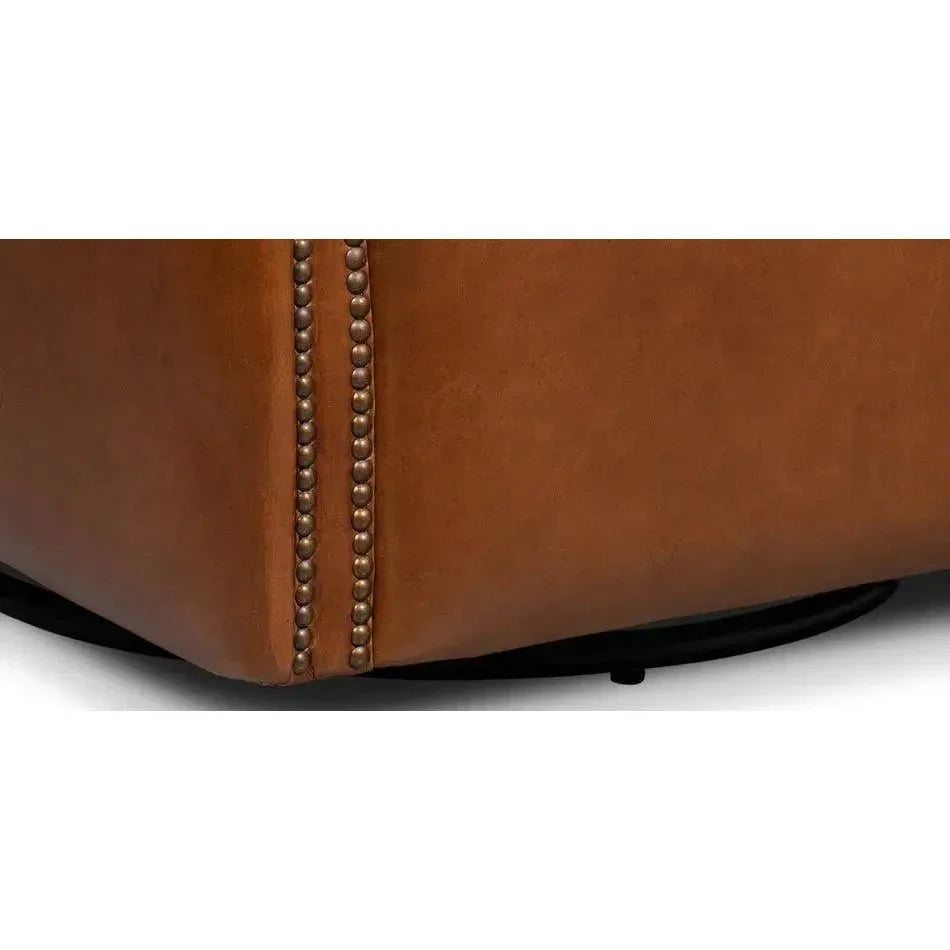 Bugatti Brown Leather Swivel Club Chair - LOOMLAN - Sarreid - Club Chairs