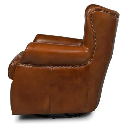 Bugatti Brown Leather Swivel Club Chair - LOOMLAN - Sarreid - Club Chairs