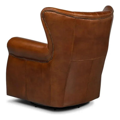 Bugatti Brown Leather Swivel Club Chair - LOOMLAN - Sarreid - Club Chairs
