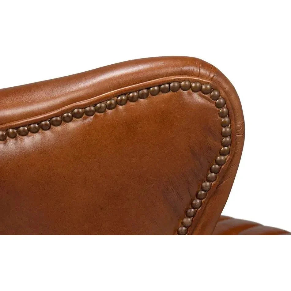 Bugatti Brown Leather Swivel Club Chair - LOOMLAN - Sarreid - Club Chairs