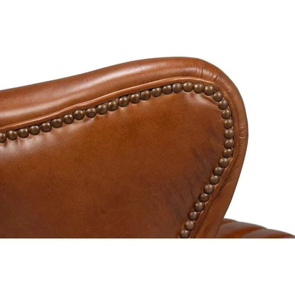 Bugatti Brown Leather Swivel Club Chair - LOOMLAN - Sarreid - Club Chairs