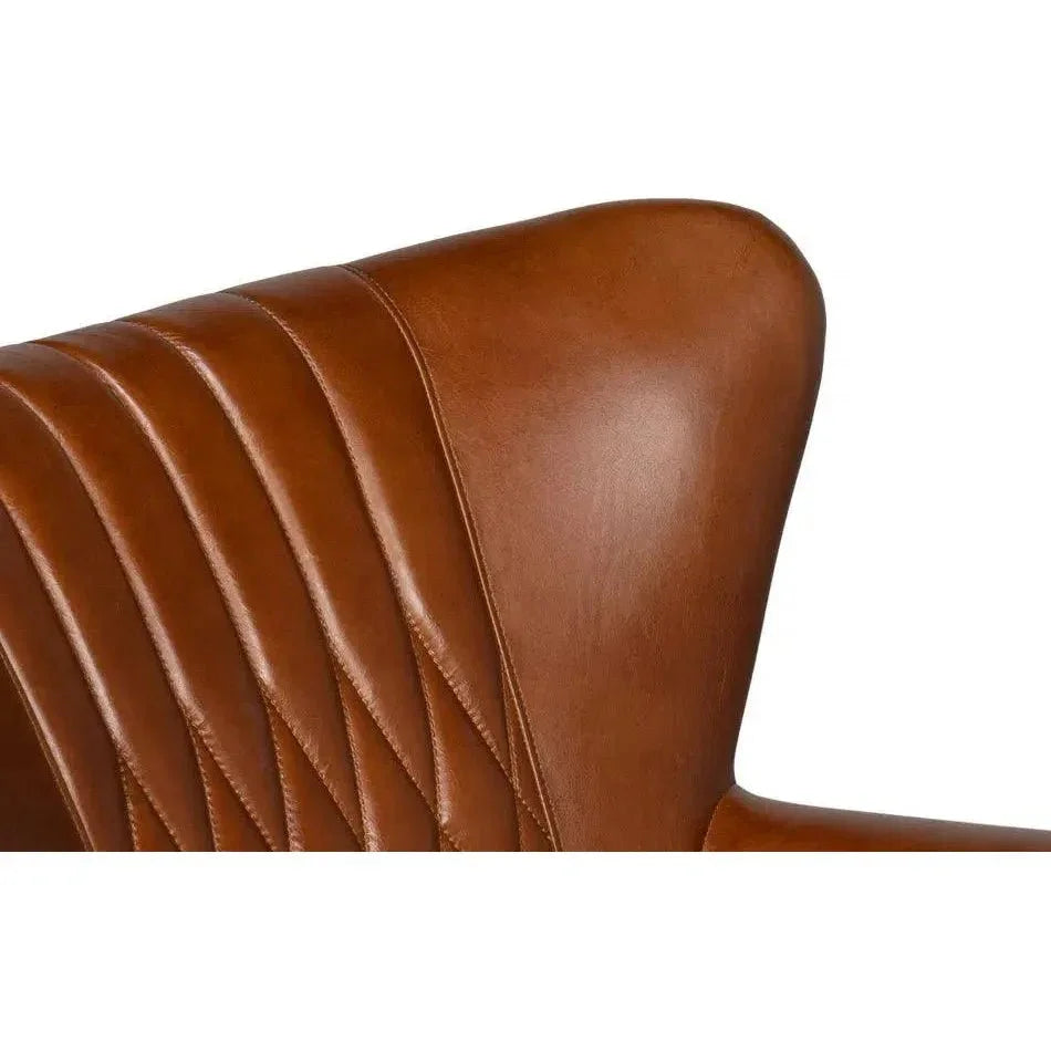 Bugatti Brown Leather Swivel Club Chair - LOOMLAN - Sarreid - Club Chairs