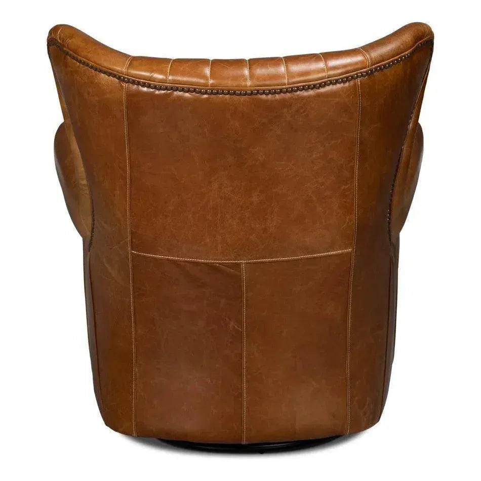 Bugatti Leather Brown Swivel Arm Chair - LOOMLAN - Sarreid - Club Chairs